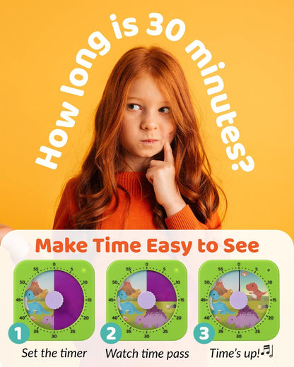 Visual Timer for Kids - The Perfect Kids Timer Visual Aid for Classroom, Home & Desk Use - Great for Study, Productivity, Toddlers Shower & Potty Training Time 60 Minute Countdown Timers (Dinosaur)