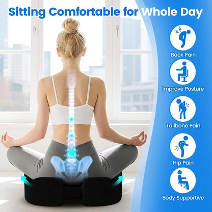 Seat Cushion, Non-Slip Memory Foam Chair Cushion for Taibone, Black/Large | Chair Pillow with Handles for Car Office Chair, Tailbone/Sciatica Easing& Post-Surgery Recovery Chair Cushion