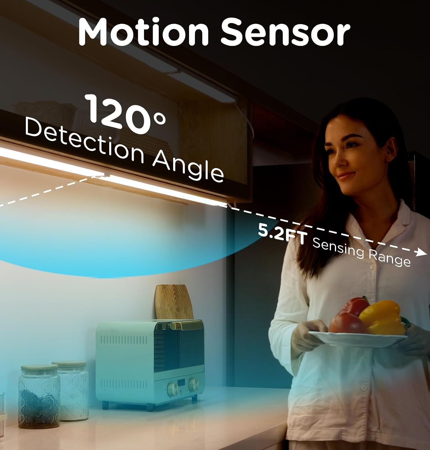 Under Cabinet Lighting Plug in, AC120V 3CCT 3000/4000/5000K Motion Sensor Light Indoor with Timer, Super Bright Linkable LED Counter Light for Kitchen, Closet, White 12 Inch, 1Pack