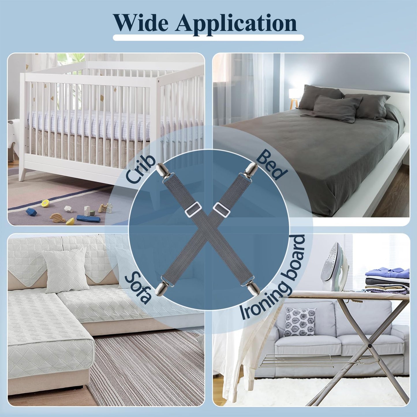 Sopito Sheet Straps, Adjustable Elastic Bed Sheet Holder, 4pcs White | Keep Sheet Firm & Tight, Non-Slip Strong Gripping Sheet Clips, Max Stretch 26.8'' for Crib to King Size Bed, Easy to Install