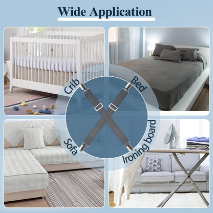 Sopito Sheet Straps, Adjustable Elastic Bed Sheet Holder, 4pcs White | Keep Sheet Firm & Tight, Non-Slip Strong Gripping Sheet Clips, Max Stretch 26.8'' for Crib to King Size Bed, Easy to Install