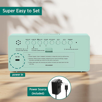 Peakeep Digital Alarm Clock for Bedroom Bedside, Large Display, USB Charger