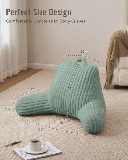 Blissful Diary Reading Pillow, Backrest Pillow with Shredded Memory Foam for Adult & Children, Designed for Bed and Couch Sitting Up, Includes Arms, Pockets and Washable Cover, Off White