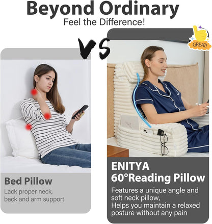 ENITYA 22" XL Back Pillow for Bed Sitting Up with Armrests & Big Pockets | Reading Pillow for Bed, Soft Back Support Chair, Ideal for Watching TV, Gaming, Nursing, Resting, Post Surgery, Dark Grey