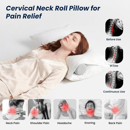 Neck Roll Pillow for Neck Pain Relief - Memory Foam Neck Support Pillow for Bed | Round Neck Pillow for Sleeping, 15.7 * 6 * 6 inch (Cool-Blue)