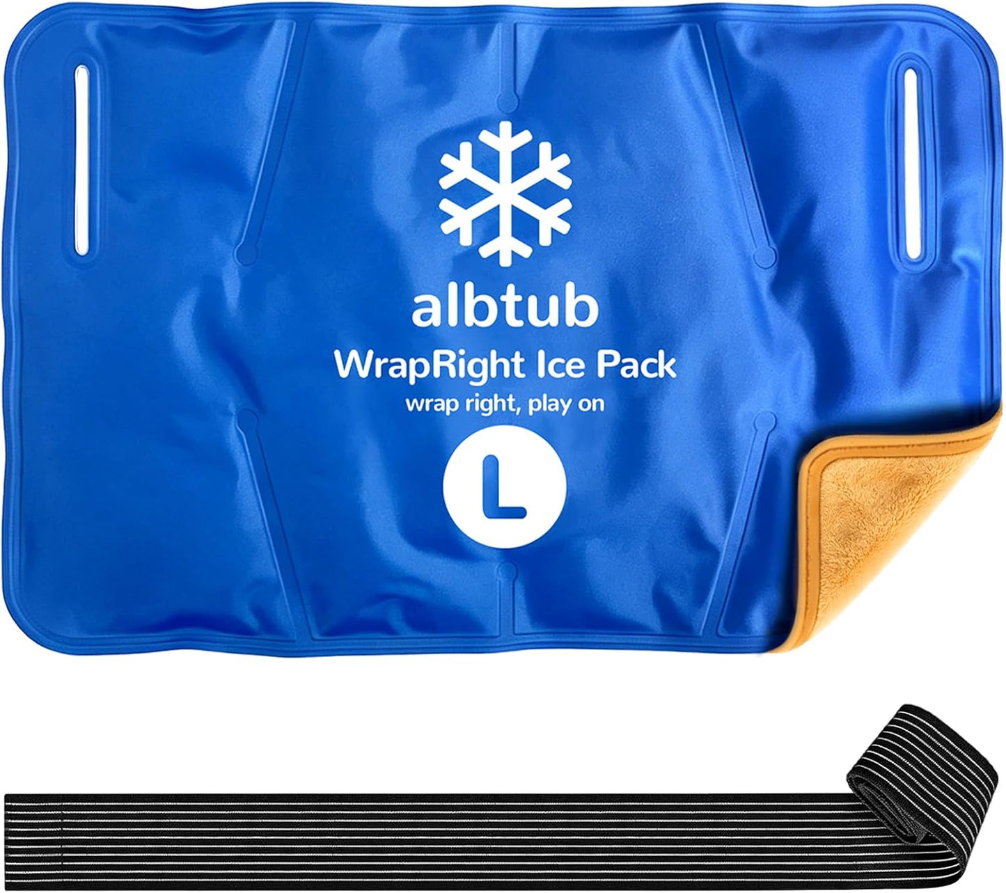 WrapRight Large Ice Pack for Injuries Reusable with Bandage for Knee | Hands-free Cold Therapy, 10"×16" L-Size for Ankle, Leg, Shoulder, Back, Flexible Gel, Dual-sided for Sensitive Skin