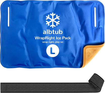 WrapRight Large Ice Pack for Injuries Reusable with Bandage for Knee | Hands-free Cold Therapy, 10"×16" L-Size for Ankle, Leg, Shoulder, Back, Flexible Gel, Dual-sided for Sensitive Skin