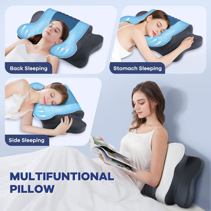 DONAMA Contour Cervical Neck Pillow for Neck Pain Relief | Queen,Ergonomic Dual-Height,Odorless Memory Foam,Side/Back/Stomach Sleepers,Cooling Hypoallergenic Cover,OEKO-TEX Certified