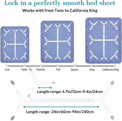 2 Pack Bed Sheet Holders - Adjustable Criss Cross Sheet Strap White