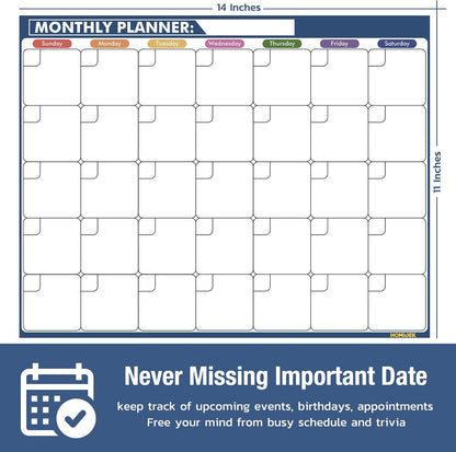 Magnetic Fridge Calendar Magnet, Dry Erase Whiteboard Calendar and Family Chore Chart for Adults with Magnetic List, Dry Erase Markers and Eraser - 14 x 11 Inches