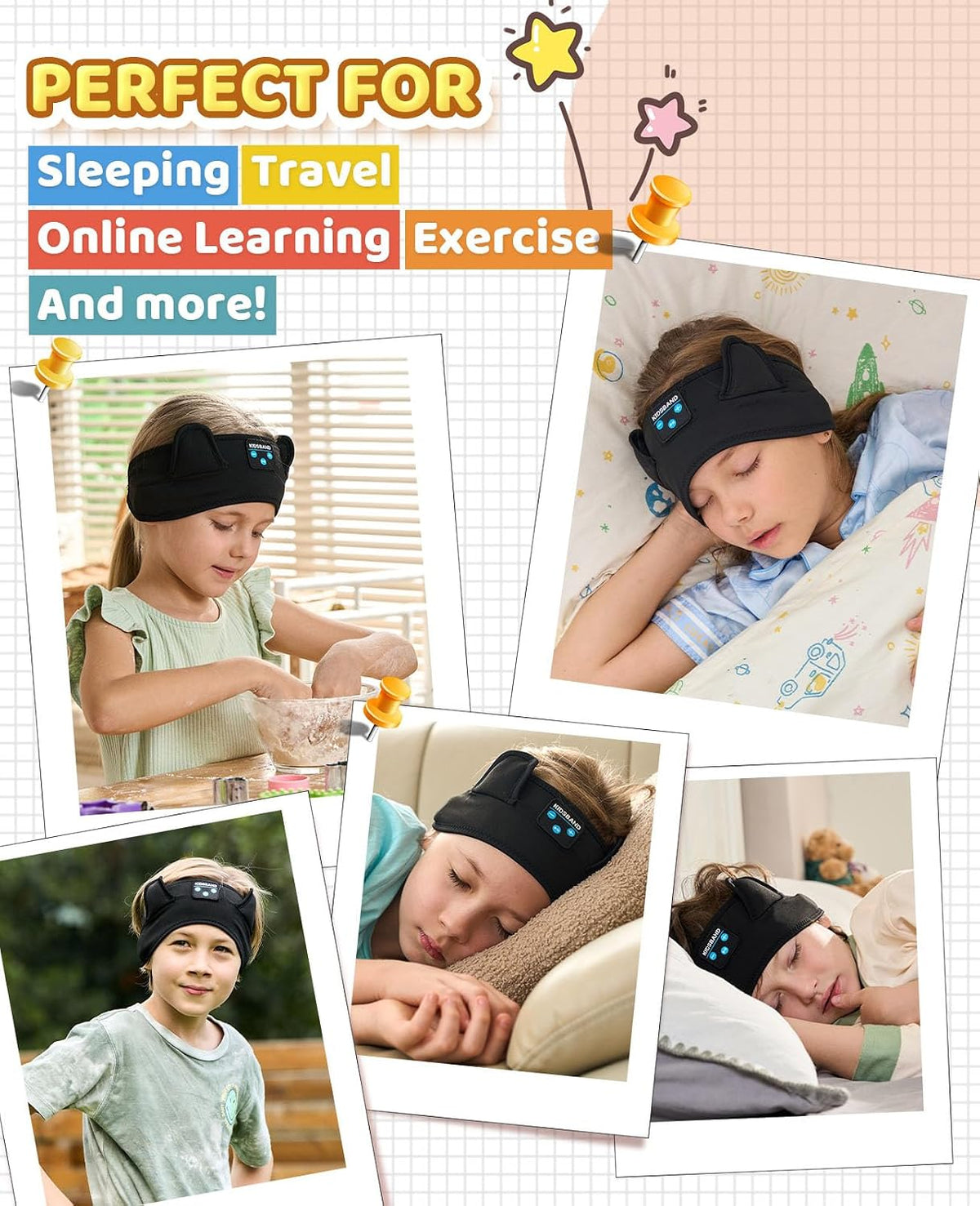 KIDSBAND Kids Bluetooth Headphones, Sleep Headband [Wireless & Wired Playback 2in1] Foldable Headphones for School/Travel/Tablet/Sleep