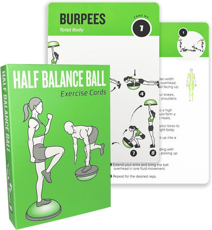 Half Balance Ball Workout Cards, 62 Exercises Cards Deck Large Size 5" x 3.5" Fitness Cards for Women & Men, Beginner Fitness Guide to Training Exercises at Home or Gym