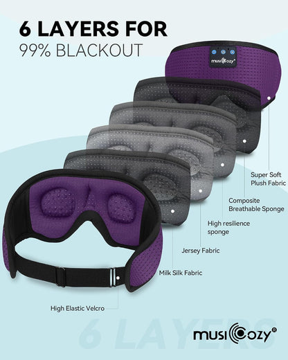 MUSICOZY Sleep Headphones 3D Bluetooth 5.4 Headband Sleep Mask, Wireless Sleeping Headphones Music Earbuds Eye Mask for Side Sleepers Travel with Speakers Cool Gadgets Gifts