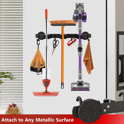 ULIBERMAGNET Magnetic Mop Broom Holder,Heavy Duty Movable Magnetic Broom Holder Rack,Anti-slip Wall Mounted Utility Storage Mop Shovel Gripper Hanger for Garage, Kitchen, Laundry, Garden(2 Pack/Black)