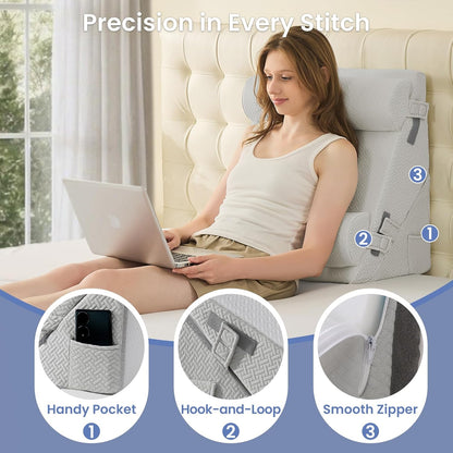 Sasttie Adjustable Wedge Pillow Set for After Surgery, Dark Grey & White | Bed Wedge Pillow Headboard with Memory Foam Neck Cushion, for Acid Reflux, Sleeping, Neck & Back Support