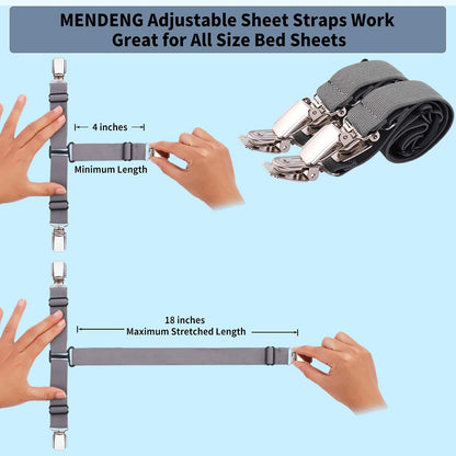 MENDENG Sheet Straps Fitted Sheet Clips Holder Surspeners Keep Sheets in Place Bed Sheet Fasteners Gripper Black 4P
