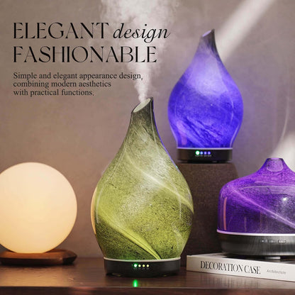 Porseme 280ml Remote Essential Oil Diffuser 3D Glass Ultrasonic Mist 7H | Elegant Handmade Glass Aroma Diffuser with 7-color LEDs, Quiet Aromatherapy and Safe Auto Shut-off, Perfect for Gifts