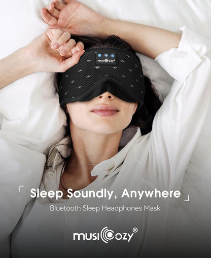 MUSICOZY Breathable Bluetooth Sleep Mask Headphones for Sleeping | Mesh Sleep Mask With Bluetooth 5.4 Audio, Soft Fabric And Comfortable Fit for Side Sleepers, Travel, Meditation and Rest
