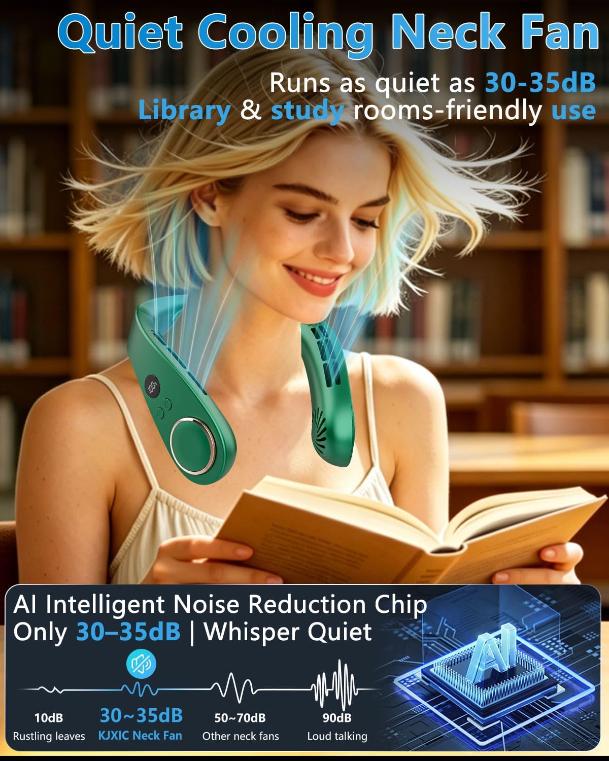 Neck Fan with Cooling Plate-24H Quiet Powerful Fans that Blow Cold Air-5 Speed&Power LED Display-USB 5500mAh Bladeless Wearable Personal AC Cooler for Women,Men,Kids,Travel,Outside,Indoor White
