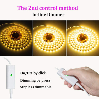 WOBANE 16.4ft Motion Sensor LED Strip with Remote,Warm White Tape Lighting | Dimmable LED Strip Lights for Kitchen, Under Cabinet, Bedroom, Shelf, Bed, PIR Function,Night Light,Adapter,3000K Warm White