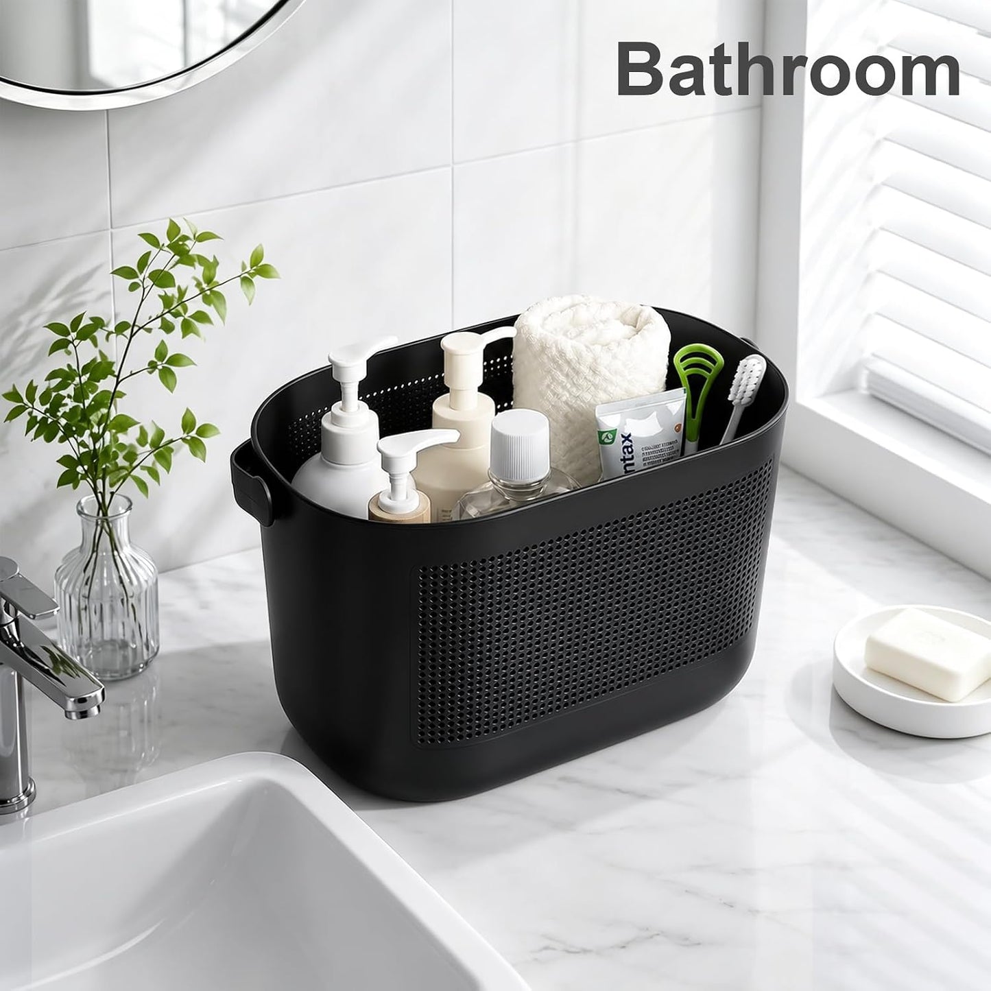 Plastic Portable Shower Caddy Basket, Storage Organizer with Handle, Yellow | Bottom Drain Holes, Keep Dry, Sturdy and Durable, Easy to Carry for Bathroom, Kitchen, Dorm Room, RV, College