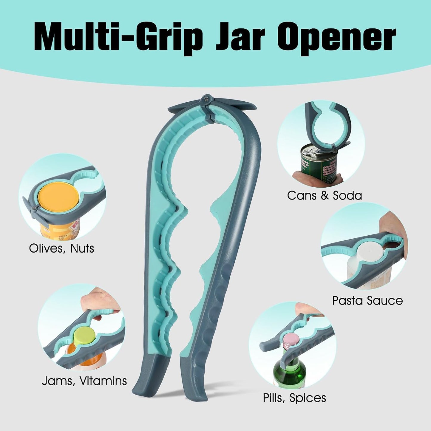 Jar Opener for Weak Hands, Seniors with Arthritis, Blue | 5-in-1 Multi-Function Bottle & Can Opener with Ergonomic Non-Slip Handle, Kitchen Tool Set