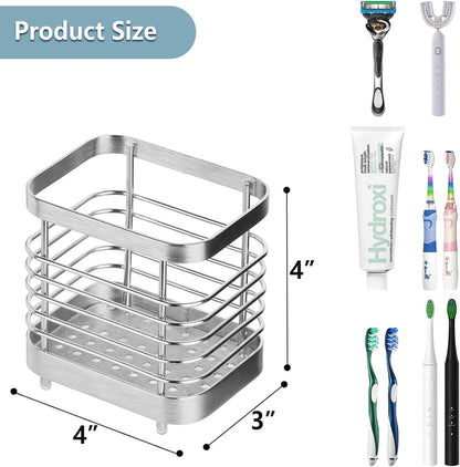 Toothbrush Holders for Bathrooms, 4 Slots Metal Tooth Brushing Organizer | Rustproof Electric Tooth Brush Toothpaste Holder with Drainage for Bathroom Countertop, White