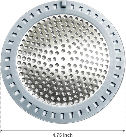 Seatery 2PCS Shower Drain Hair Catcher, Shower Drain Strainer, Stainless Steel with Silicone Edging, 4.75 Inch Diameter