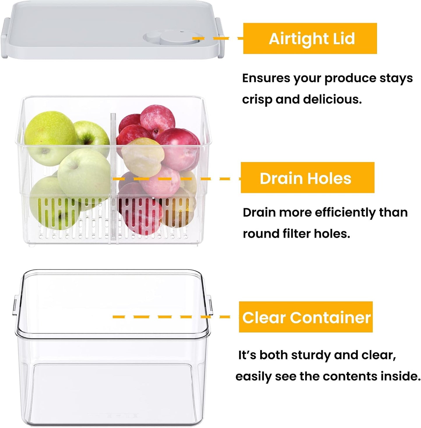 Produce Saver, Fruit Storage Containers Produce Containers Berry Containers with Colanders, 3.8 Cup