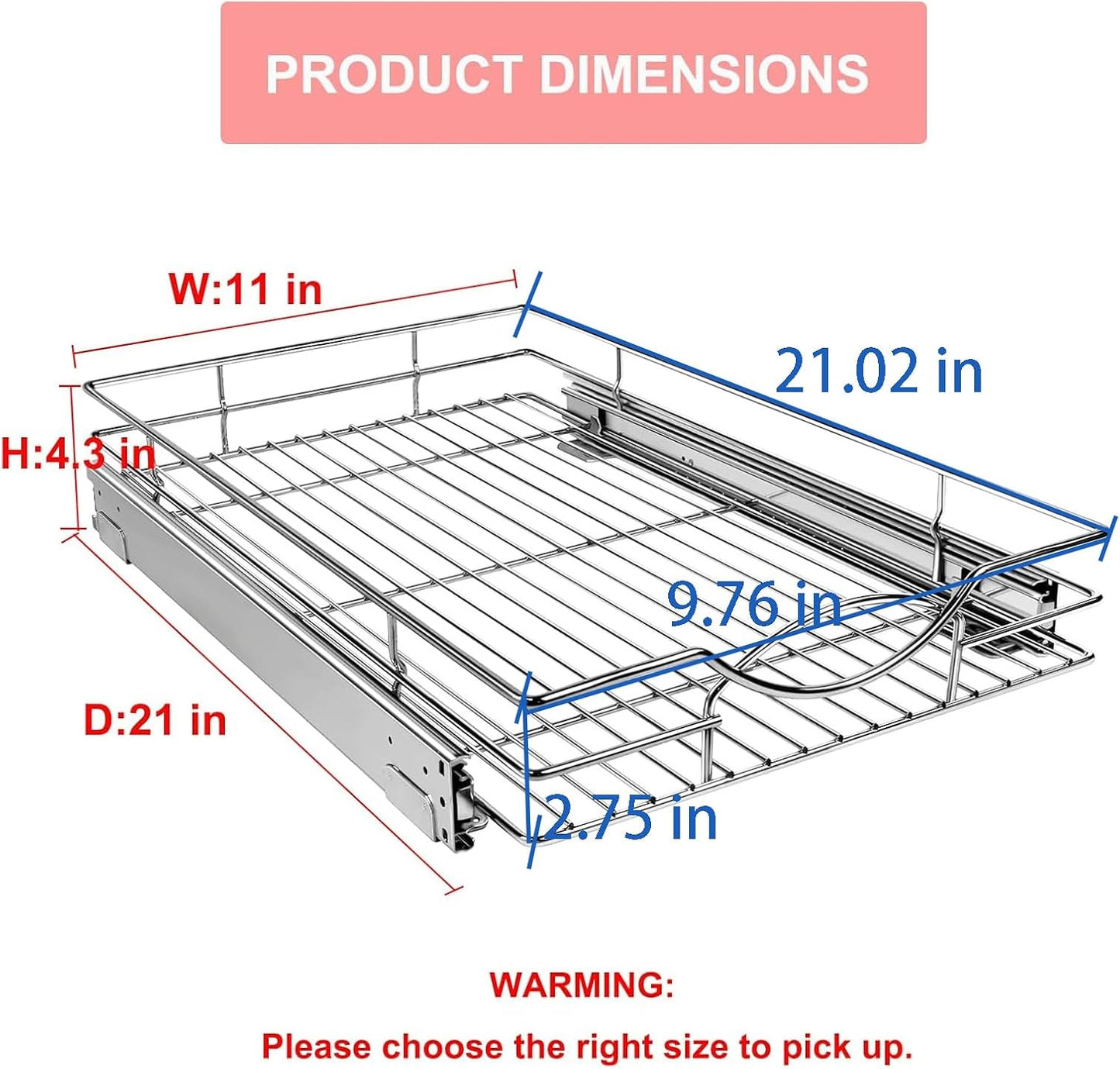 Sikarou Pull Out Cabinet Organizer, Heavy Duty Kitchen Cabinet Pull Out Shelves, Slide Out Wire Basket for Kitchen Cabinets, Bathroom, Pantry, Chrome Finish (11 * 17 in)
