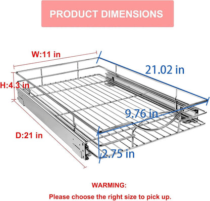 Sikarou Pull Out Cabinet Organizer, Heavy Duty Kitchen Cabinet Pull Out Shelves, Slide Out Wire Basket for Kitchen Cabinets, Bathroom, Pantry, Chrome Finish (11 * 17 in)