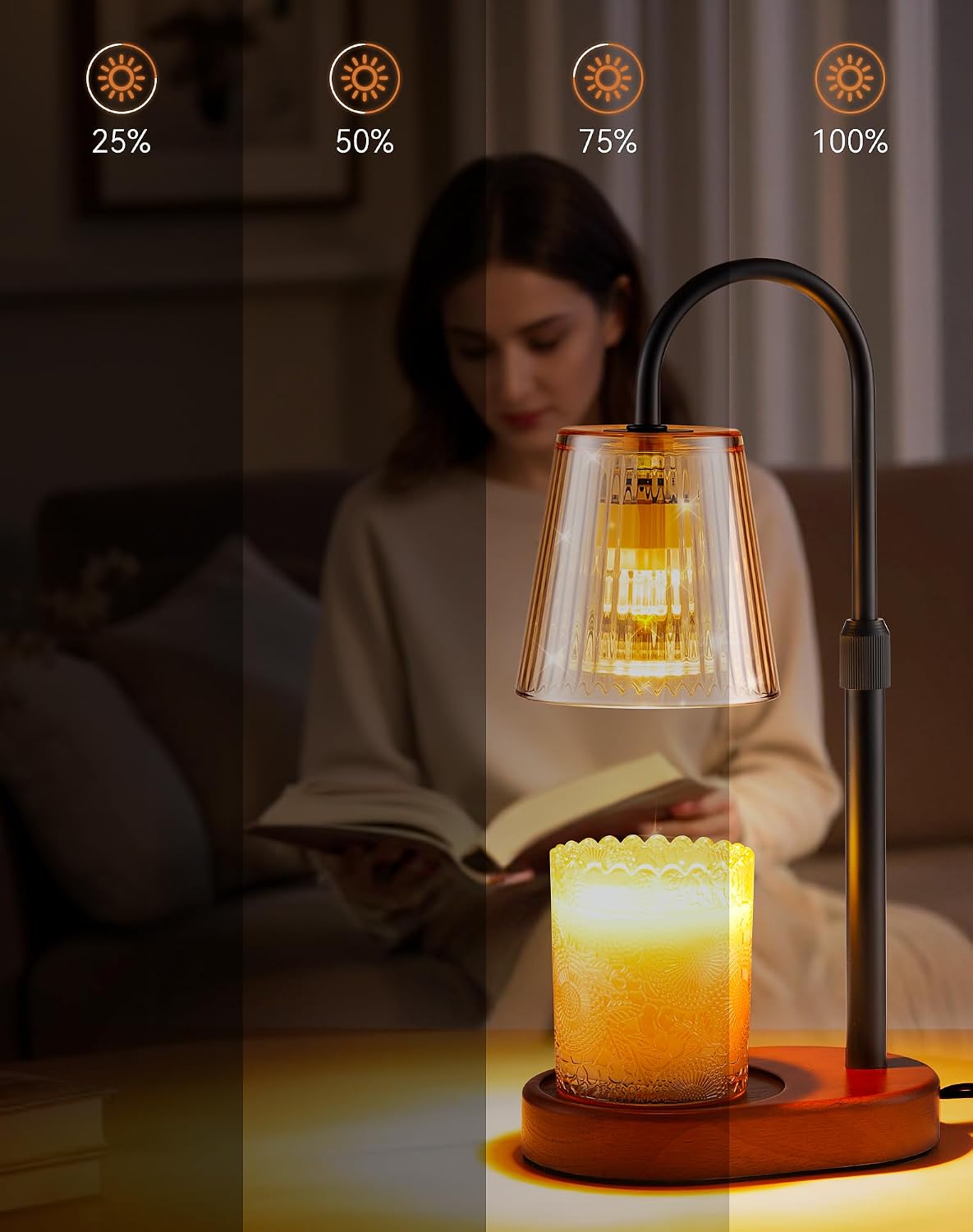 Adjustable Candle Warmer Lamp with Timer - Electric Light Wax Warming | Dimmable, Flameless, Top Melter Heater Melting Heating Height Small Jar Candles Gifts Women Mom Birthday Desk Modern Decor