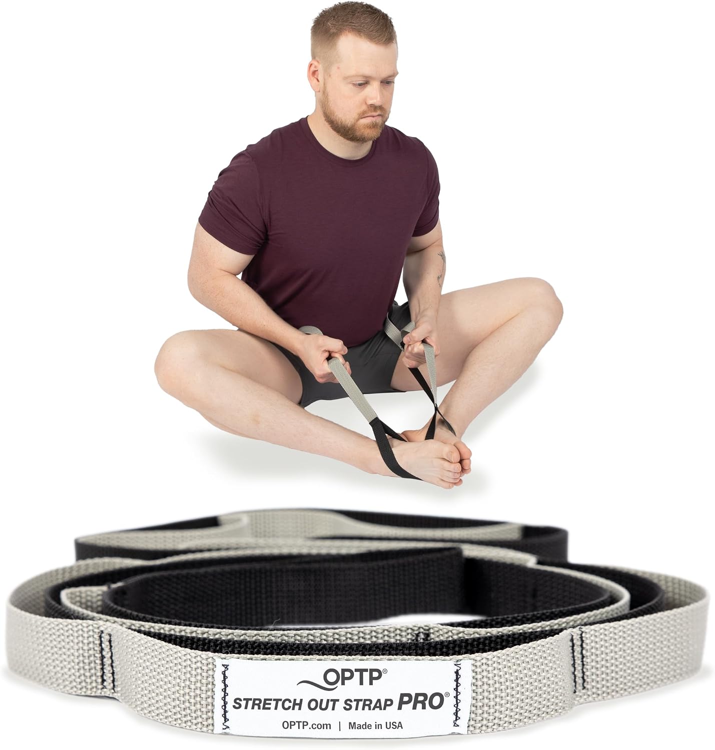 OPTP Stretch Out Strap Pro with Exercise Book, 11 Loops USA-Made Yoga Strap