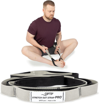 OPTP Stretch Out Strap Pro with Exercise Book, 11 Loops USA-Made Yoga Strap