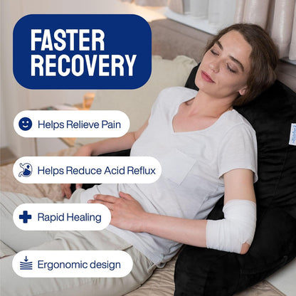 Reading Pillow for Bed with Arms Pockets for Adults, Large Grey | Bed Pillow for Sitting Up for Nursing, Breast Feeding, Bedrest or Relief from GERD or Heartburn; Removable, Washable Cover