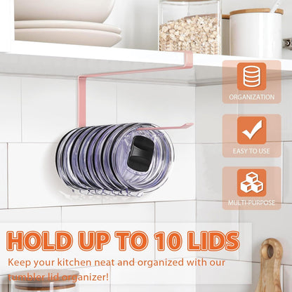 Tumbler Lid Organizer, Versatile Tumbler Lid Storage Holds 10 Lids, Black | Space Saving Cup Lid Organizers Inside Cabinet Tumbler Lid Hook for Kitchen Organizer and Storage, Paper Towel Rack Hanger