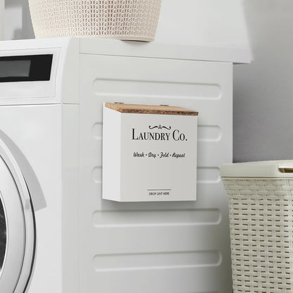 Magnetic Lint Bin for Laundry Room | Dryer Lint Bin with Lid, Wooden Lint Holder, Rustic Lint Box, Modern Farmhouse Laundry Room Decor, White