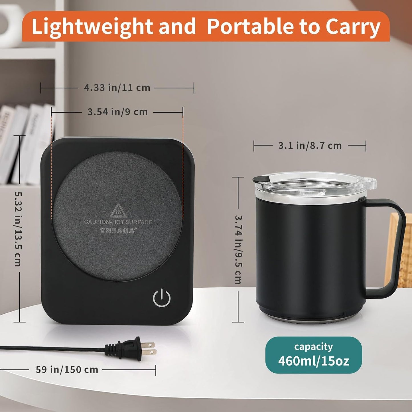VOBAGA Coffee Mug Warmer Set with Auto Shut Off, 15 oz Coffee Mug Gift Set & 3 Temperature Settings Home Office Desk Accessories Valentine's Day Gift