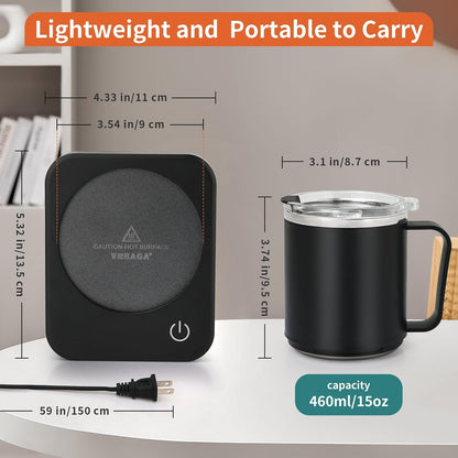VOBAGA Coffee Mug Warmer Set with Auto Shut Off, 15 oz Coffee Mug Gift Set & 3 Temperature Settings Home Office Desk Accessories Valentine's Day Gift