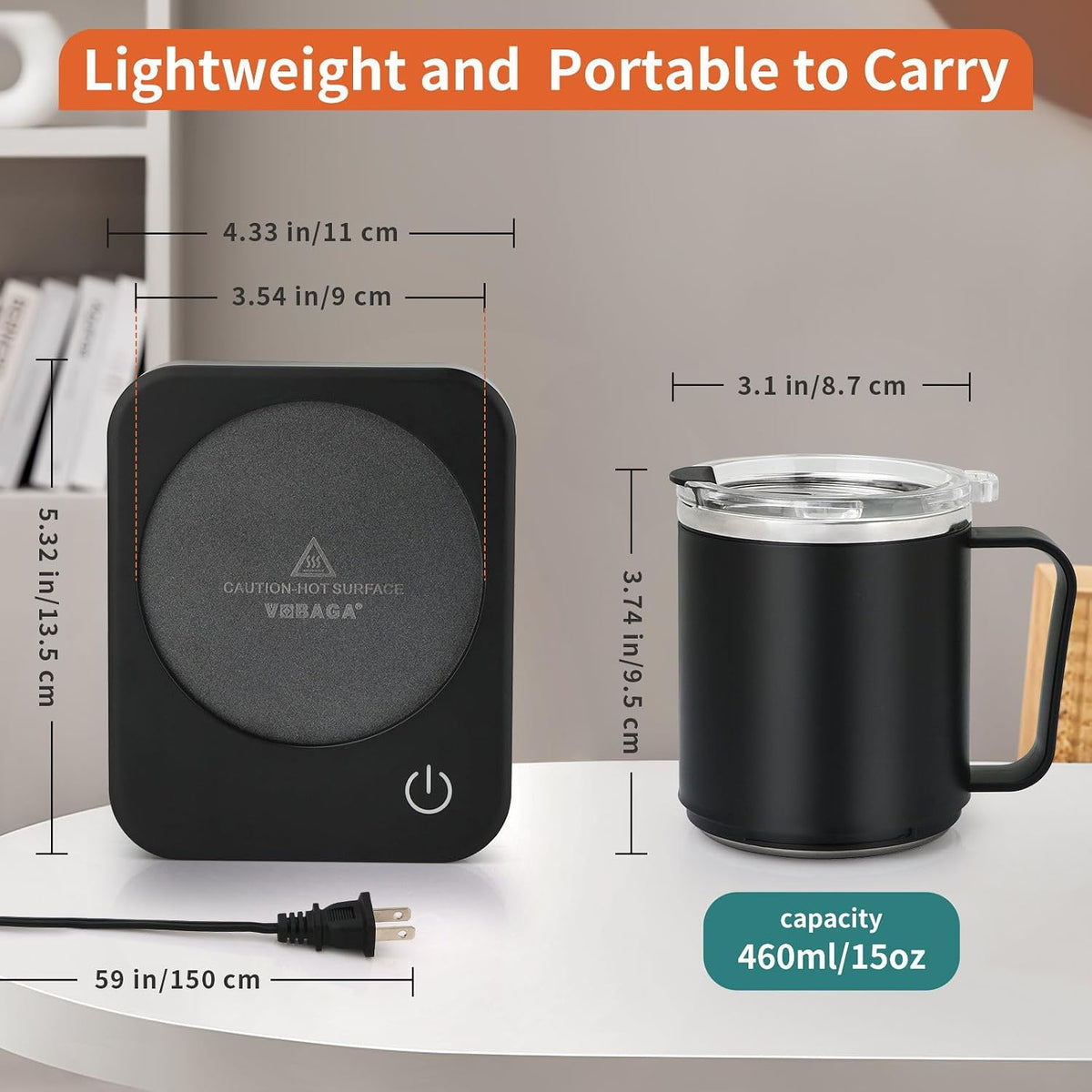 VOBAGA Coffee Mug Warmer Set with Auto Shut Off, 15 oz Coffee Mug Gift Set & 3 Temperature Settings Home Office Desk Accessories Valentine's Day Gift