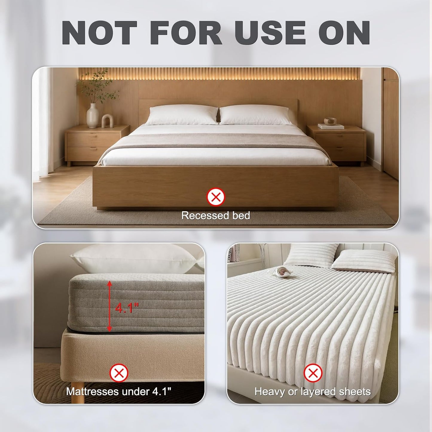 B-Land Bed Sheet Holders for Corners:4 Pack Non-Stretch External Clips- Fitted Sheet Grippers for Deep Pockets- No-Lift for Dorm & RV Beds, Keep Sheets Tight on Memory Foam & Twin-King (White+Grey)