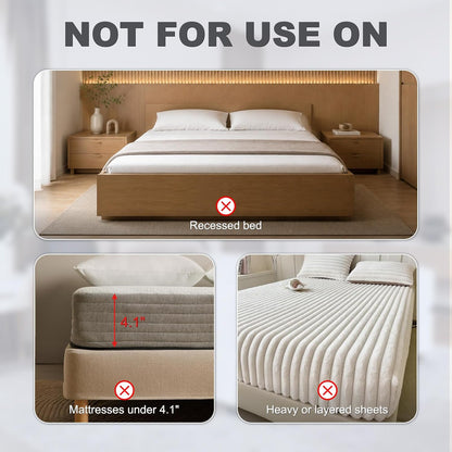 B-Land Bed Sheet Holders for Corners:4 Pack Non-Stretch External Clips- Fitted Sheet Grippers for Deep Pockets- No-Lift for Dorm & RV Beds, Keep Sheets Tight on Memory Foam & Twin-King (White+Grey)