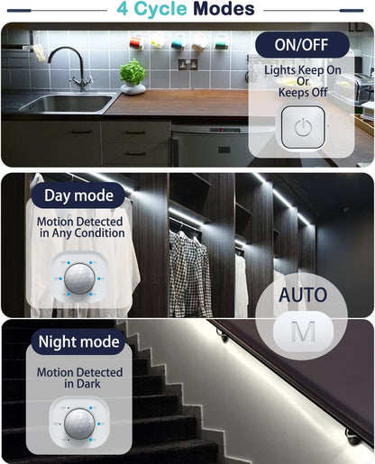 Motion Sensor Led Light Strip - with UL FCC Plug Adapter, Multi-Functional Controller, Dimmer, Timer, Under Cabinet Lights for Indoor Kitchen Stair Showcase Bedroom Corridor Counter 16.4ft Warm White.
