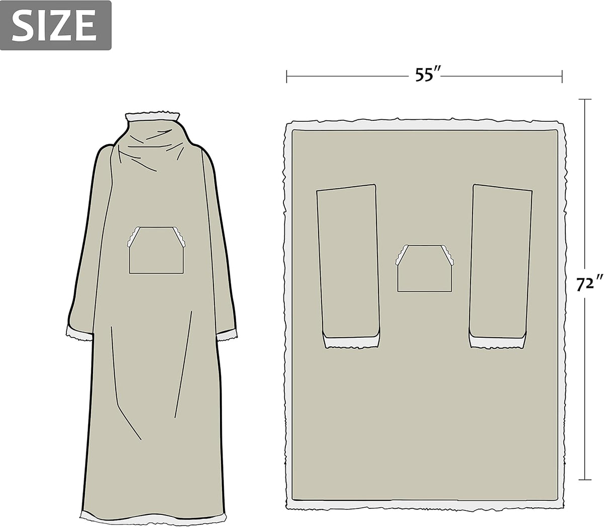 Catalonia Sherpa Wearable Blanket with Sleeves and Pocket for Adults