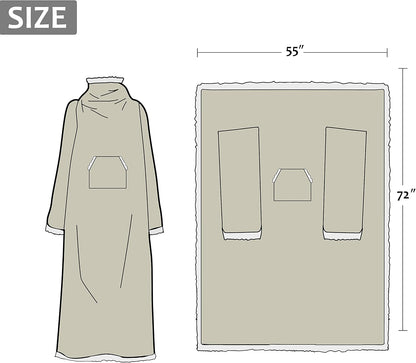 Catalonia Sherpa Wearable Blanket with Sleeves and Pocket for Adults