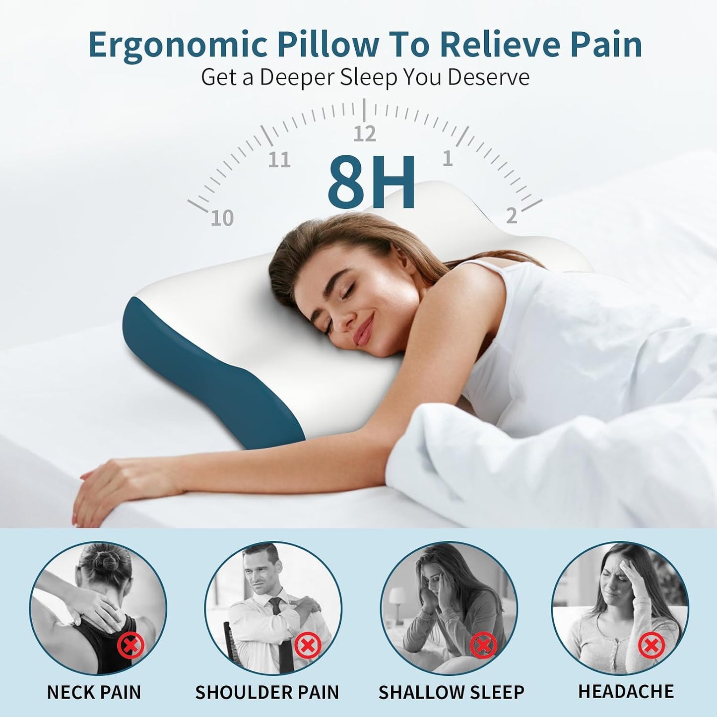 Polovo Cervical Neck Pillow for Pain Relief - Ergonomic Side Sleeper Pillow for Deep Sleep, Contour Memory Foam Pillows for Sleeping Bed Pillow for Side Back Stomach Sleepers(Grey)