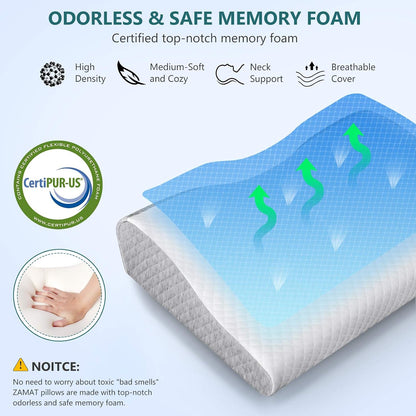 Memory Foam Pillow for Neck Pain Relief, Adjustable Orthopedic Ergonomic Cervical Pillow for Sleeping with Washable Cover, Bed Pillows for Side, Back, Stomach Sleepers