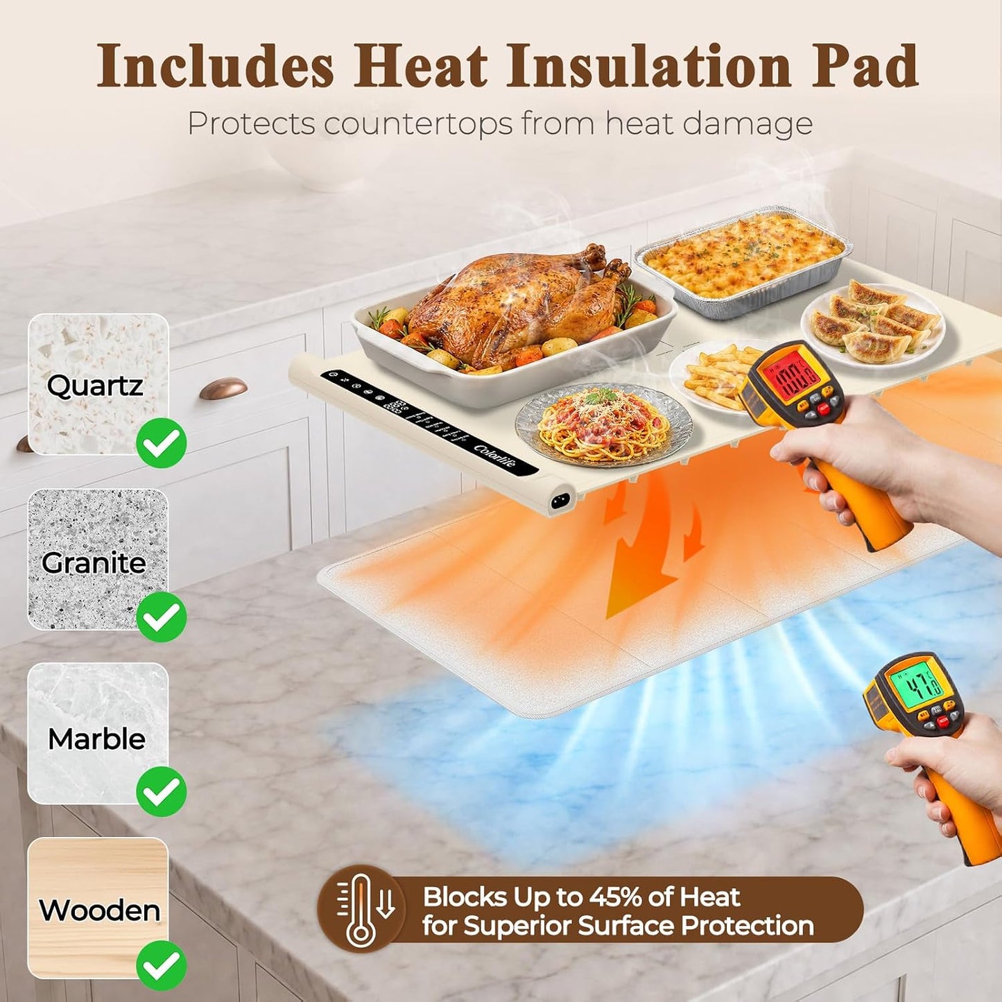 Warming Mat for Food, Electric Warming Tray with Heat-Resistant Pad-L Grey | Colorlife 6 Preset Modes, 7 Temps, 6H Timer, Child Lock, Auto-Memory, Rollable Silicone Food Warmer for Buffet, Parties