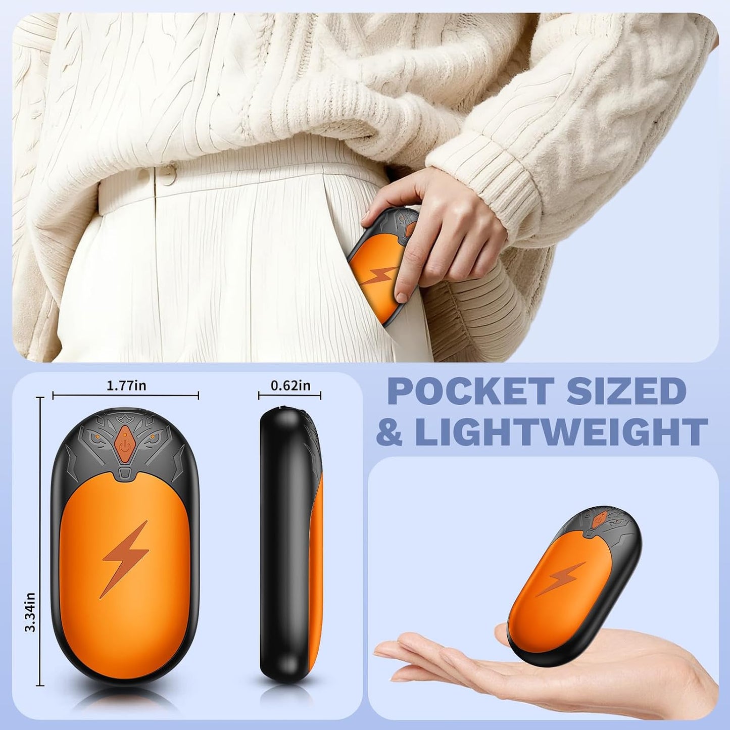 Hand Warmers Rechargeable 2 Pack, Electric Hand Warmer Up to 24Hrs, Wolf-Shape, Portable Reusable HandWarmer, Winter Gifts for Camping, Hunting, Fishing, Christmas