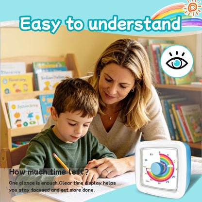 Visual Timer for Kids 60 Minute Countdown Clock – Silent Cube Timer with Rainbow Cloud Design, Plastic Kids Visual Timer, Toddler Timers for Classroom Home Kitchen Study Tools, Green